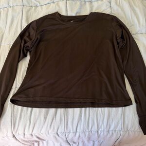 Basic Workout Long Sleeve Crewneck Top - Black